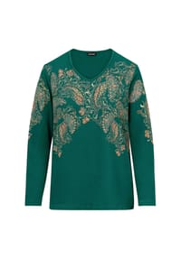 GOLDNER - Kurzgröße:  Glitzershirt mit Paisley-Druck - dunkelgrün / gemustert