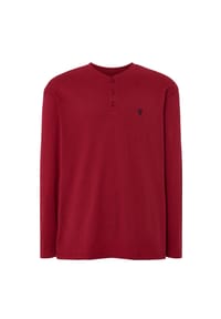 El Búho NOCTURNO® - Herren-Pyjamaoberteil, Langarm, Baumwolle - Rot