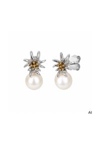 VANDENBERG - Damen Ohrstecker "Edelweiss mit Schleife", 925er Silber mit Süßwasserzuchtperle - BICOLOR