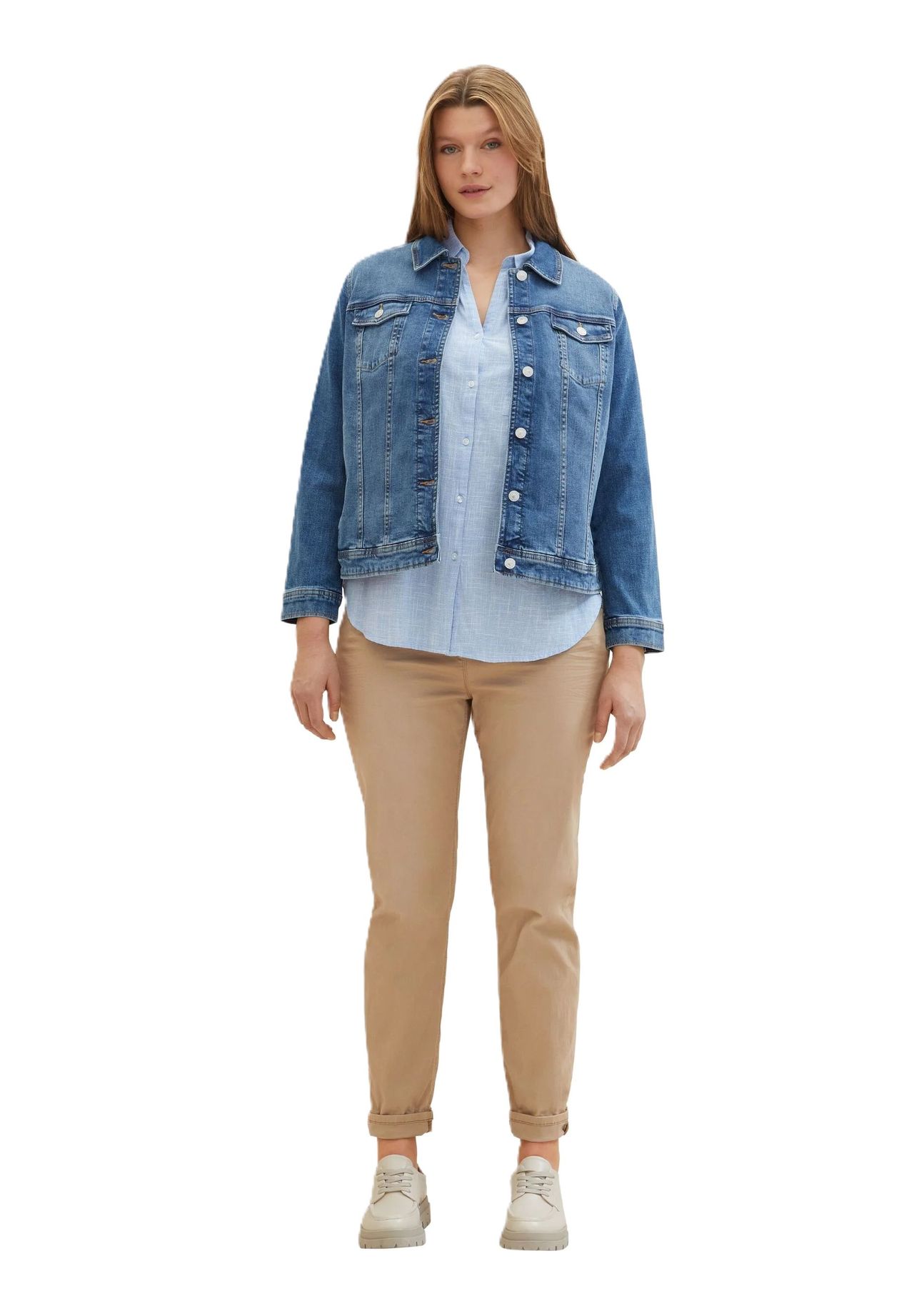 Tom Tailor Plus Jeansjacke, Kentkragen, Brusttaschen, FüR Damen, Blau, 54