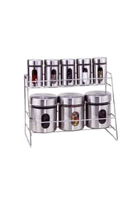 Cheffinger - 8-teiliges Gewürzständer Set – Edelstahl Gewürzregal - Silber 25 x 26 cm