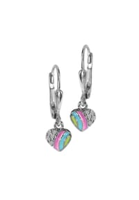 OSTSEE-SCHMUCK® - Ohrhänger , buntes Herz 6 mm , Silber 925/000 - mehrfarbig
