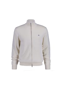 GANT - Herren Strickjacke - CASUAL COTTON ZIP CARDIGAN, Stehkragen, Baumwolle - Beige Melange