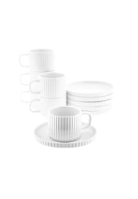ALMINA® - Borneo Kaffeetassen 220 ml - 12-teiliges Set aus hochwertigem - Weiß 8 x 6,5 cm