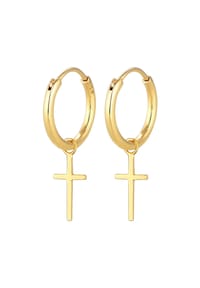 elli. PREMIUM - Ohrringe Creolen Kreuz Glaube Religion 375 Gelbgold - Gold