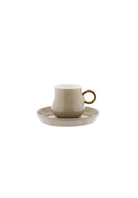 mulex® - 12-teiliges Mokkatassen Set aus hochwertigem Porzellan, 100 - Taupe/Gold 11 x 8 cm