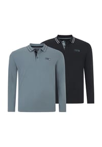 Charles Colby - Doppelpack Langarm-Poloshirt EARL GILIELL - petrol
