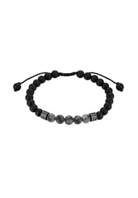 TRUE REBELS - Armband Edelstahl Achat schwarz Labradorit schwarz Textil (schwarz) - gunmetal