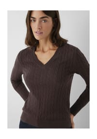 mavi - Pullover, V-Ausschnitt, Zopfmuster, für Damen - 70236 COFFEE BEAN