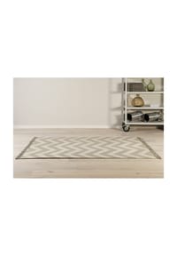 Green Looop - Handweb-Teppich Cannes - handgefertigt, robuste Naturfaser, moderner Zick-Zack Look, Fransen - beige taupe