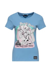 QUEEN KEROSIN - Print-Shirt Mehrfarbiger Cartoon-Print mit Katze am Wählscheibentelefon Talk Sweet - hellblau