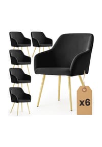 Akord - Estelle Glatte Esszimmerstühle aus Samt, 6er-Set - beige / goldfarbene Beine