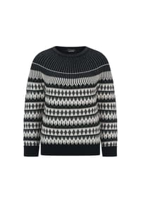GOLDNER - Kurzgröße:  Norwegerpullover mit Raglanärmeln - schwarz / cremeweiß / gemustert