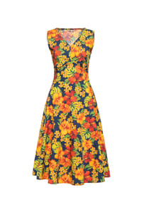 QUEEN KEROSIN - A-Linien-Kleid mit tropischem Allover-Print Hibiskus - mehrfarbig