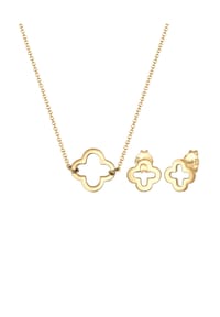 elli. - Schmuckset Kette Stecker Kleeblatt Glücksbringer 925 Silber - Gold
