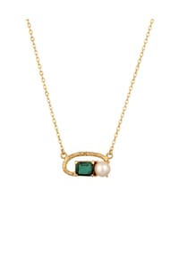 elli. PREMIUM - Halskette Kreis Quarz Grün 925 Sterling Silber Vergoldet - Gold