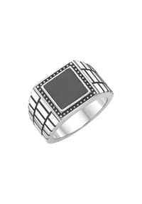 GIORGIO MARTELLO MILANO - Ring Siegelring mit schwarzer Achat-Einlage, Silber 925 - schwarz