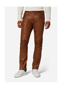 RICANO - Herren Lederhose Franklin, Im klassischem 5-Pocket-Stil mit Bikerapplikationen - Braun