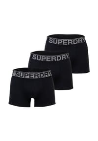 Superdry. - Herren Boxershorts, 3er Pack - Trunk Triple Pack, Logobund, Cotton Stretch - Schwarz/Grau