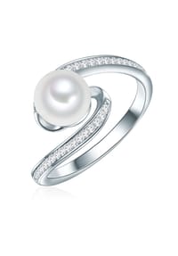 VALERO PEARLS - Damen Ring aus 925/- Sterling Silber in Silber mit Zirkonia und Süßwasser-Zuchtperle - silber