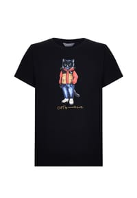 CAT by manii'ta lacitta - Schwarzes T-Shirt mit sportlicher, lässiger Katze - schwarz