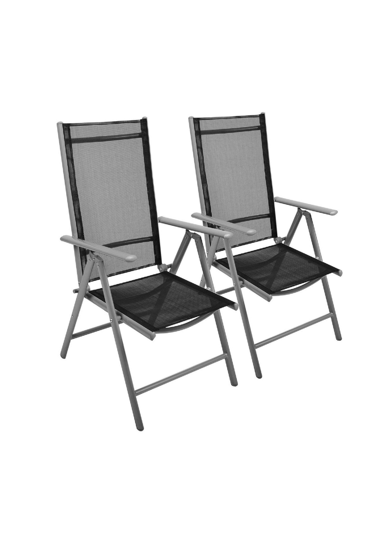 VCM. 2er Set Klappstuhl Gartenstuhl Campingstuhl Liegestuhl | für Garten Terrasse Balkon | schwarz / Rahmen grau | Maße H. 105 x B. 56 x T. 65cm