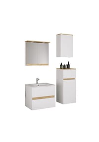 VCM. - 5-tlg. Waschtisch Set mit Keramikbecken, Badschrank mit 2 Softclose-Schubladen, Midischrank, Hängeschrank, Spiegelschrank mit Beleuchtung und Steckdose, Maße Unterschrank H. 51 x B. 61 x T. 47 cm, Cosila-I - Anthrazit