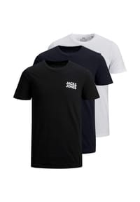 JACK & JONES - Herren T-Shirt, 3er Pack - JJECORP LOGO TEE O-NECK, Logo-Print, Baumwolle - Schwarz/Marineblau/Weiß