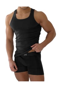 normani® - 4 Stück Herren-Unterhemd Feinripp Schwarz - Schwarz