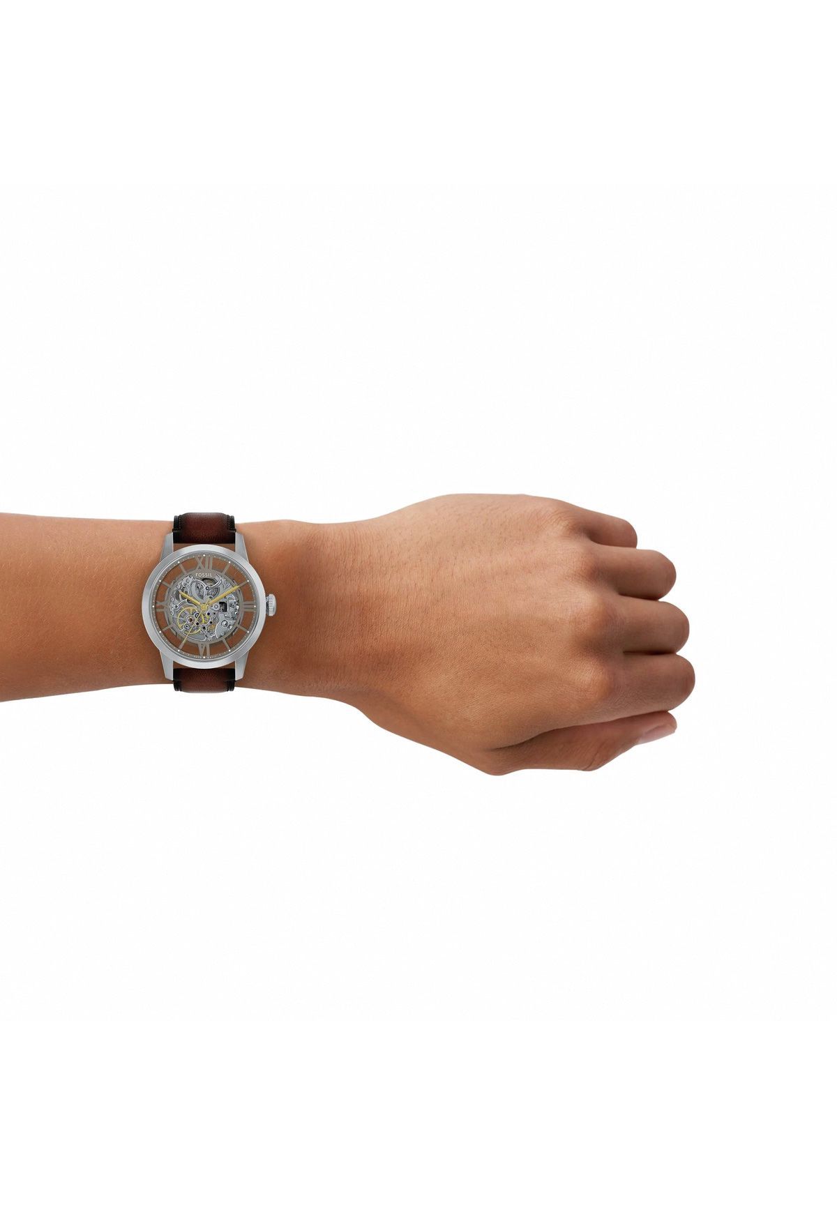 Fossil Herren-Armbanduhr Townsman Automatik, Braunes Leder, ME3270, Silber, 99