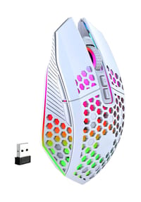 S&T DESIGN - RGB Gaming Maus kabellos mit Funk - weiß