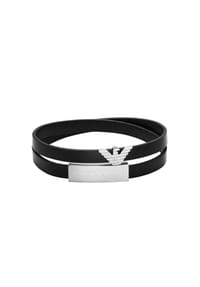 EMPORIO ARMANI N/A - Emporio Armani Herren-ID-Armband aus schwarzem Leder, EGS3311040 - Silber