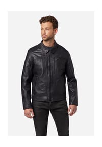 RICANO - Herren Lederjacke Shelby - Klassische Lederjacke mit Polokragen - Schwarz