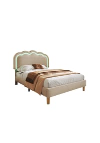KOMHTOM - Polsterbett 90/200 cm in Beige Samt mit Lattenrost - Beige