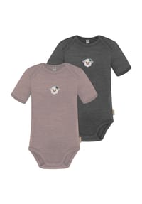 normani® - 2er Set Baby Merino Body Kurzarm Tauranga - Anthrazit/Beige