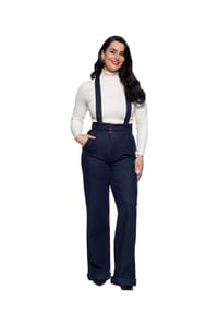 QUEEN KEROSIN - Taillenhose Angeknöpfte, im Rücken gekreuzte Hosenträger und breiter Bund mit drei Knöpfen - dunkelblau
