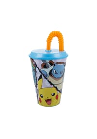 Nintendo - Pokémon Trinkbecher 430 ml mit Deckel und Strohhalm - Mehrfarbig 16,5x9x9 cm