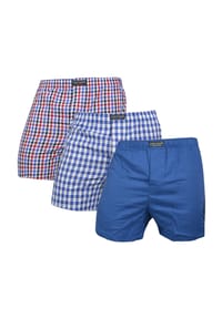 normani® - 3 Stück Herren Web Boxershorts - Blau/Pink