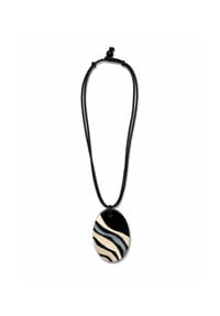 collezione alessandro® - Kurze Kette Marea mit ovalem Holzanhänger und Metallinlay - blau