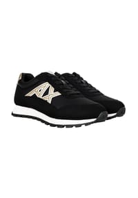 ARMANI EXCHANGE - Damen Sneaker - Drop Microsuede, Turnschuh, Mesh, Retro, Logo - Schwarz