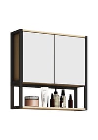 VCM. - Badschrank zeitlos | Maße ca. H. 60 x B. 60 x T. 17 cm | ausreichend Stauraum | Spiegelschrank - Edino 60 x 60 cm - Honig-Eiche