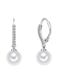 Luluandjane - Damen Ohrringe aus Messing in Silber mit Zirkonia und Muschelkernperle - silber