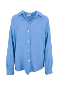 Seasons of April - Bluse Oversized Musselinbluse Sasha Kurze Musselin Hemdbluse mit Knopfverschluss aus 100% Baumwolle - Anthrazit