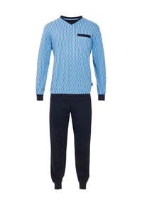 GÖTZBURG - Pyjama, Lang, V-Ausschnitt, Brusttasche, Print, für Herren - 625 BLAU-MITTEL