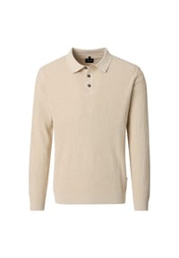 VENTI - Herren Polo-Shirt langarm gemustert - Beige