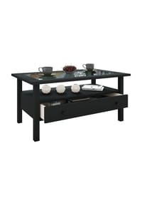 VCM. - Holz Beistelltisch mit ESG-Sicherheitsglas | Couchtisch schlicht | Maße ca. H. 42 x B. 90 x T. 54 cm | Wohnzimmertisch mit Schublade | Sofatisch - Lingis L - Schwarz