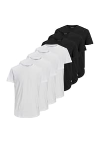 JACK & JONES - Herren T-Shirt, 7er Pack - JJENOA TEE CREW NECK, Basic, Baumwolle - Weiß/Schwarz