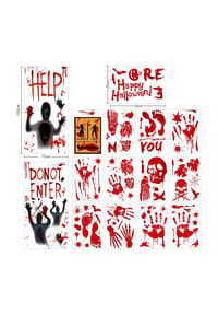 MANIKE - 91-teiliges Halloween Deko-Set mit blutigen Hand- & Fußabdrücken – Fensterbilder, Wand- & Bodensticker - multi
