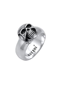 KUZZOÍ - Ring Herren Siegelring Totenkopf Oxidiert 925Er Silber - Gold