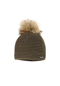 CAPO - Strickmütze, LL-Struktur Kunstfellpompon, Fleecestreifen - alpaca